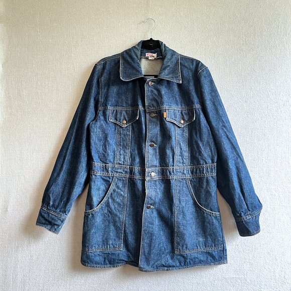 Vintage 70's Men's Levi's Orange Tab Denim Chore Coat Jacket Size Large - Picture 3 of 8